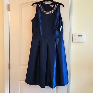 Dress Barn Royal Blue Midi Dress with Pearl Neckline